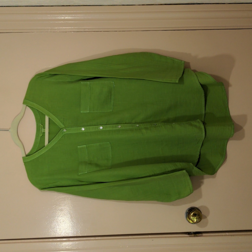 Eileen Fisher hand-dyed cotton gauze shirt, apple green, Size M, NEVER WORN
